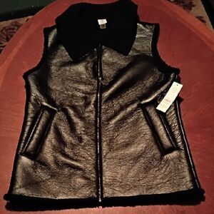 Black Faux Leather Vest - Size: S-M     (1079)